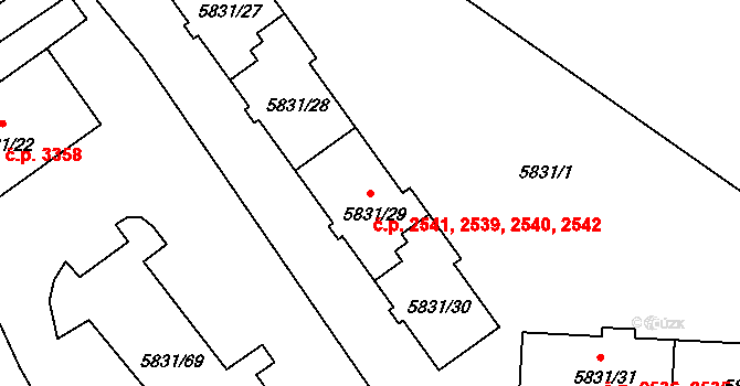 Česká Lípa 2539,2540,2541,2542 na parcele st. 5831/29 v KÚ Česká Lípa, Katastrální mapa