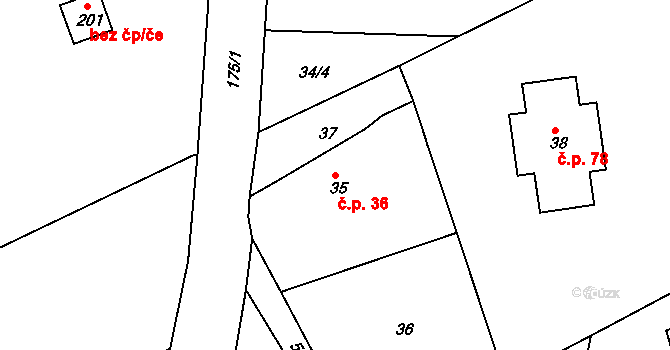 Liberec XXI-Rudolfov 36, Liberec na parcele st. 35 v KÚ Rudolfov, Katastrální mapa