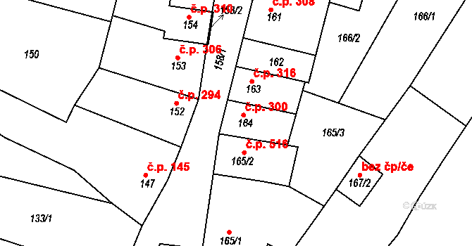 Blučina 300 na parcele st. 164 v KÚ Blučina, Katastrální mapa