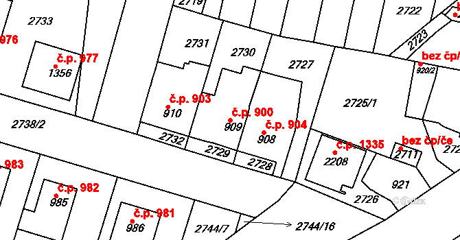 Rosice 900 na parcele st. 909 v KÚ Rosice u Brna, Katastrální mapa