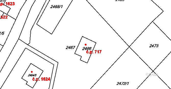 Kuřim 717 na parcele st. 2466 v KÚ Kuřim, Katastrální mapa