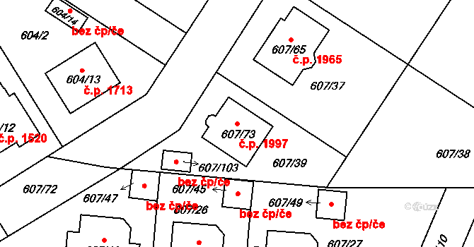 Bolevec 1997, Plzeň na parcele st. 607/73 v KÚ Bolevec, Katastrální mapa