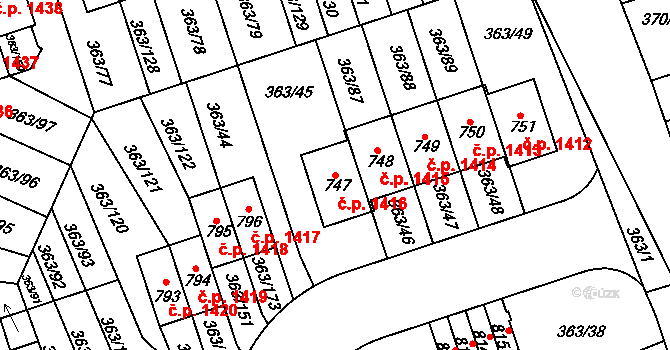 Hostivice 1416 na parcele st. 747 v KÚ Litovice, Katastrální mapa