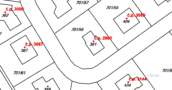 Šumperk 2993 na parcele st. 361 v KÚ Horní Temenice, Katastrální mapa