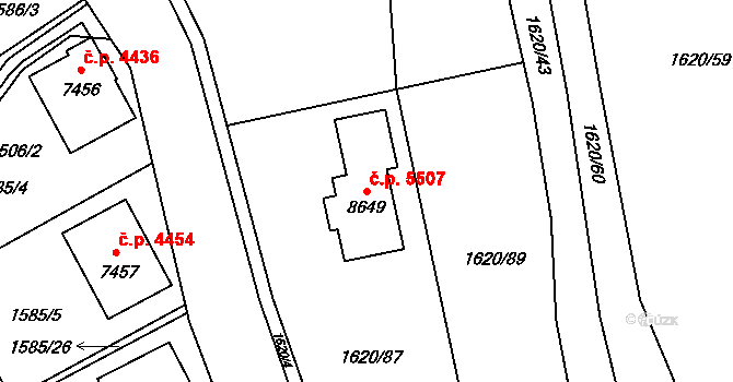 Zlín 5507 na parcele st. 8649 v KÚ Zlín, Katastrální mapa