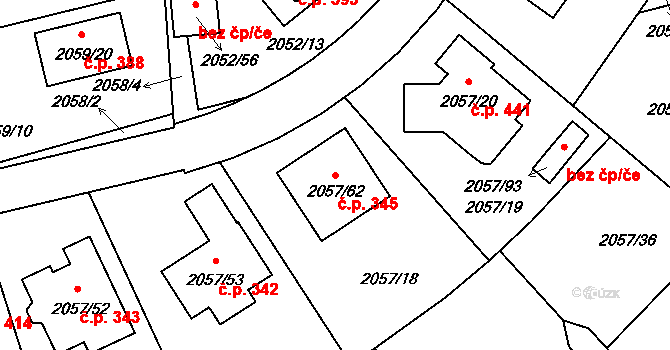 Strkov 345, Planá nad Lužnicí na parcele st. 2057/62 v KÚ Planá nad Lužnicí, Katastrální mapa