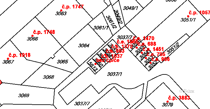 Chomutov 953 na parcele st. 3059 v KÚ Chomutov I, Katastrální mapa