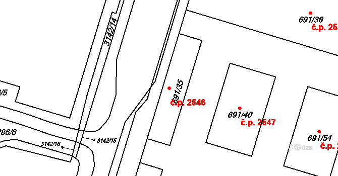 Cheb 2546 na parcele st. 691/35 v KÚ Cheb, Katastrální mapa