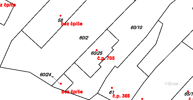 Lednice 705 na parcele st. 60/25 v KÚ Lednice na Moravě, Katastrální mapa