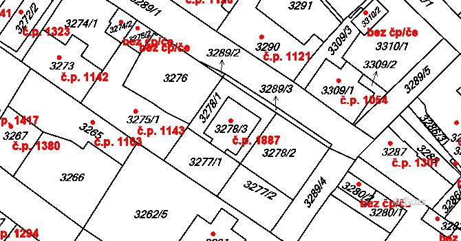 Roztoky 1887 na parcele st. 3278/3 v KÚ Žalov, Katastrální mapa
