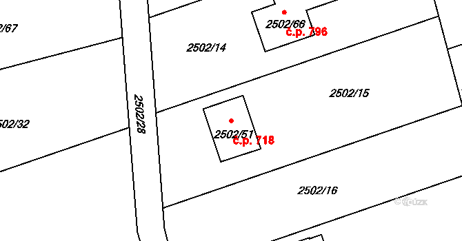 Rapotín 718 na parcele st. 2502/51 v KÚ Rapotín, Katastrální mapa