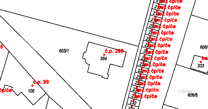 Stěžery 290 na parcele st. 384 v KÚ Stěžery, Katastrální mapa