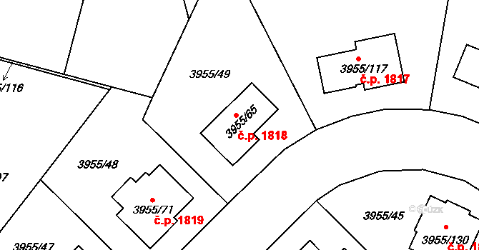 Chotěboř 1818 na parcele st. 3955/65 v KÚ Chotěboř, Katastrální mapa