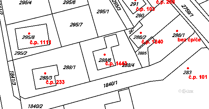 Kylešovice 1443, Opava na parcele st. 288/6 v KÚ Kylešovice, Katastrální mapa