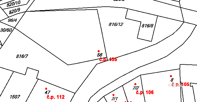 Šardičky 135, Kojátky na parcele st. 56 v KÚ Šardičky, Katastrální mapa