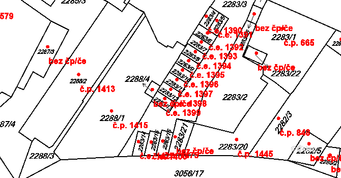 Děčín I-Děčín 1398, Děčín na parcele st. 2283/12 v KÚ Děčín, Katastrální mapa