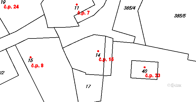 Uhřice 15, Sedlec-Prčice na parcele st. 14 v KÚ Uhřice u Sedlce, Katastrální mapa