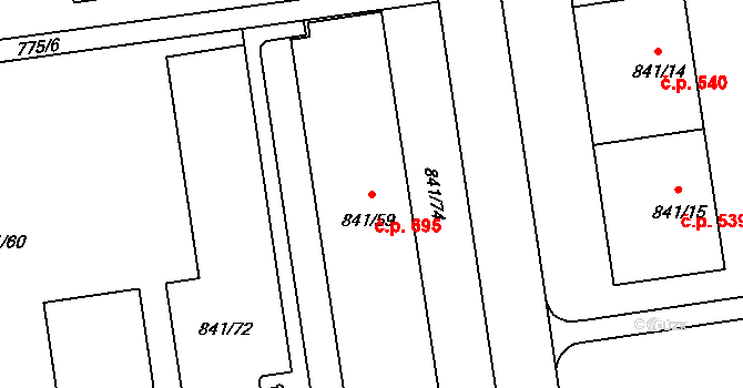 Hrabová 695, Ostrava na parcele st. 841/59 v KÚ Hrabová, Katastrální mapa