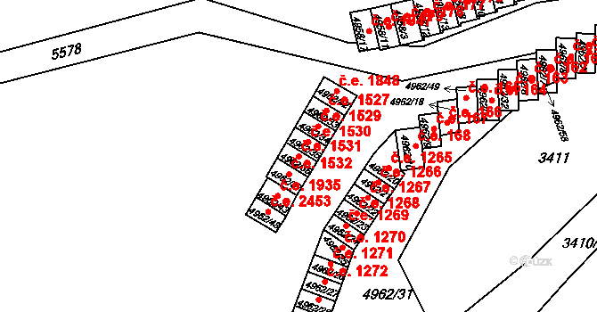 Znojmo 1531 na parcele st. 4962/36 v KÚ Znojmo-město, Katastrální mapa