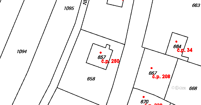 Lhota 250 na parcele st. 657 v KÚ Lhota u Zlína, Katastrální mapa