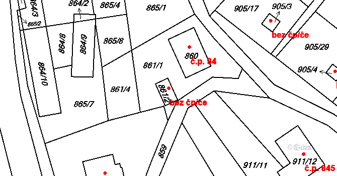 Liberec 40811778 na parcele st. 861/2 v KÚ Staré Pavlovice, Katastrální mapa