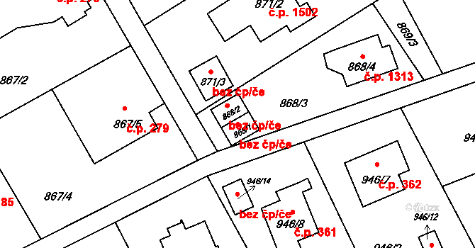 Karviná 41528778 na parcele st. 868/1 v KÚ Ráj, Katastrální mapa