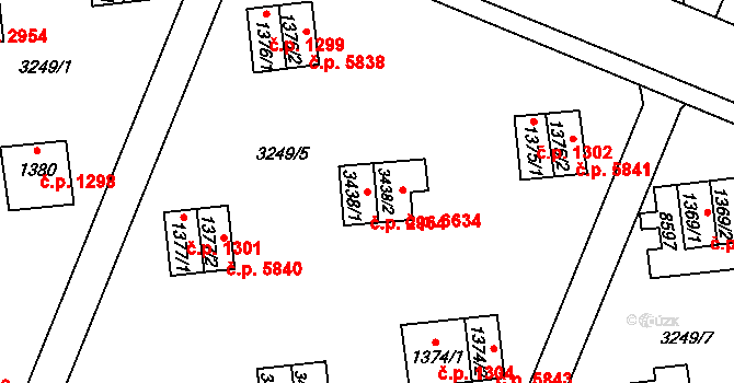 Zlín 2964 na parcele st. 3438/1 v KÚ Zlín, Katastrální mapa