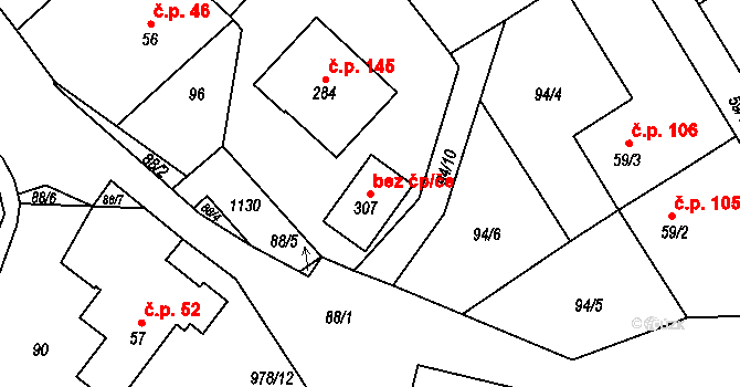 Rychnov nad Kněžnou 43449778 na parcele st. 307 v KÚ Dlouhá Ves u Rychnova nad Kněžnou, Katastrální mapa