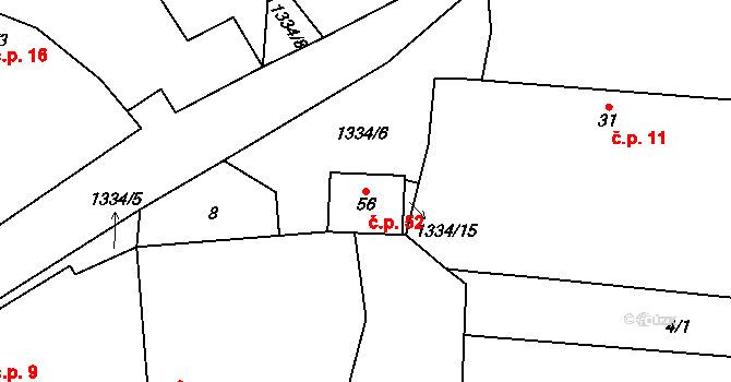 Zbynice 52, Hrádek na parcele st. 56 v KÚ Zbynice, Katastrální mapa