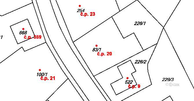 Štítina 20 na parcele st. 83/1 v KÚ Štítina, Katastrální mapa