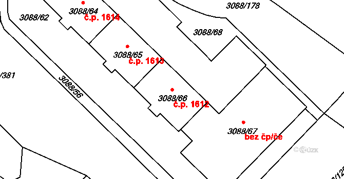 Hlučín 1612 na parcele st. 3088/66 v KÚ Hlučín, Katastrální mapa
