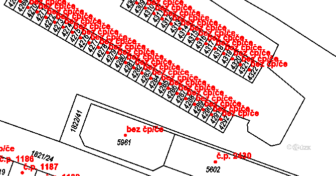 Písek 48709778 na parcele st. 4286 v KÚ Písek, Katastrální mapa