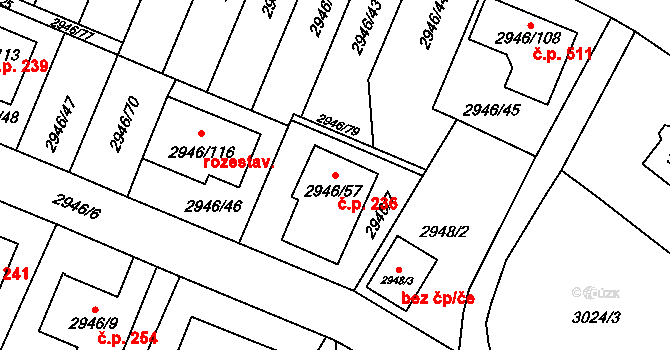 Choceňské Předměstí 236, Vysoké Mýto na parcele st. 2946/57 v KÚ Vysoké Mýto, Katastrální mapa