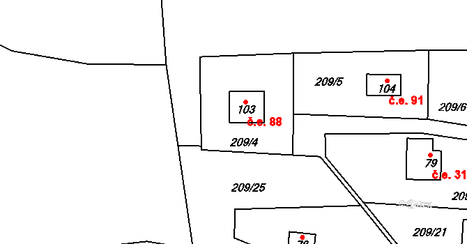 Noutonice 88, Lichoceves na parcele st. 103 v KÚ Noutonice, Katastrální mapa