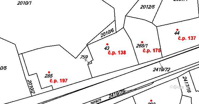 Klenčí pod Čerchovem 138 na parcele st. 43 v KÚ Klenčí pod Čerchovem, Katastrální mapa
