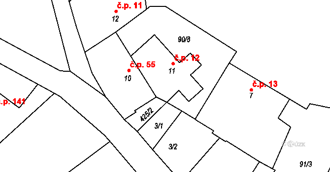 Velichovky 12 na parcele st. 11 v KÚ Velichovky, Katastrální mapa