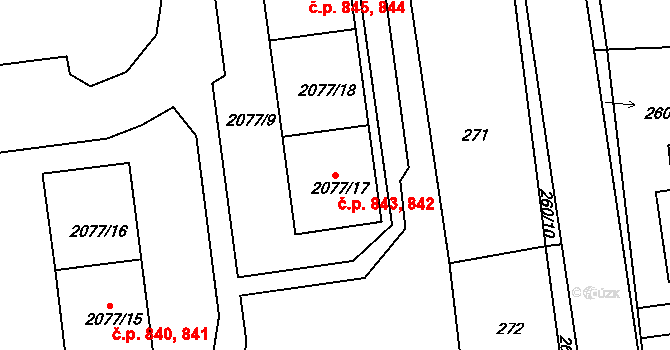 Třemošná 842,843 na parcele st. 2077/17 v KÚ Třemošná, Katastrální mapa