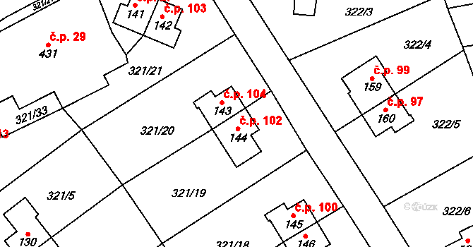 Rybitví 102 na parcele st. 144 v KÚ Rybitví, Katastrální mapa