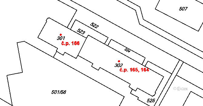 Černá za Bory 164,165, Pardubice na parcele st. 302 v KÚ Černá za Bory, Katastrální mapa