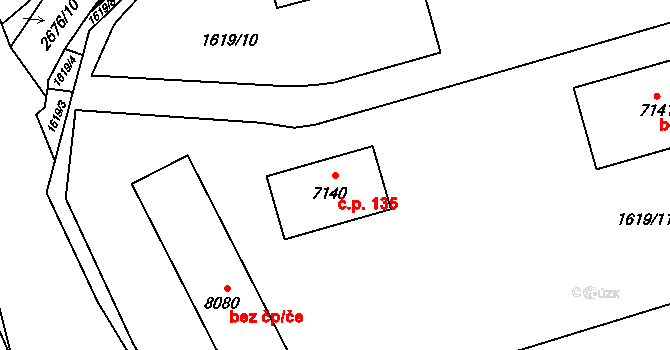 Cihelna 135, Pardubice na parcele st. 7140 v KÚ Pardubice, Katastrální mapa