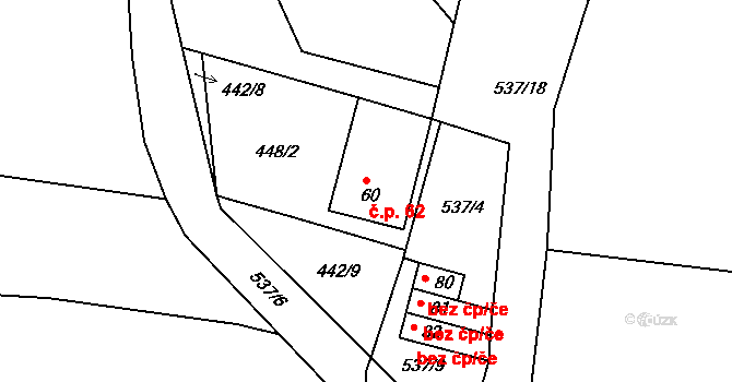 Spytovice 62, Zdechovice na parcele st. 60 v KÚ Spytovice, Katastrální mapa
