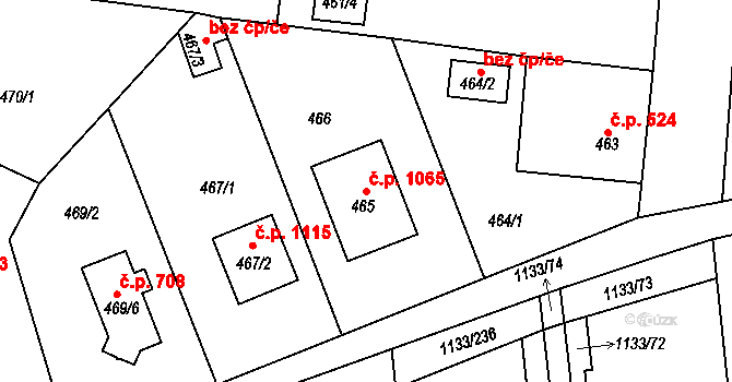 Vejprnice 1065 na parcele st. 465 v KÚ Vejprnice, Katastrální mapa