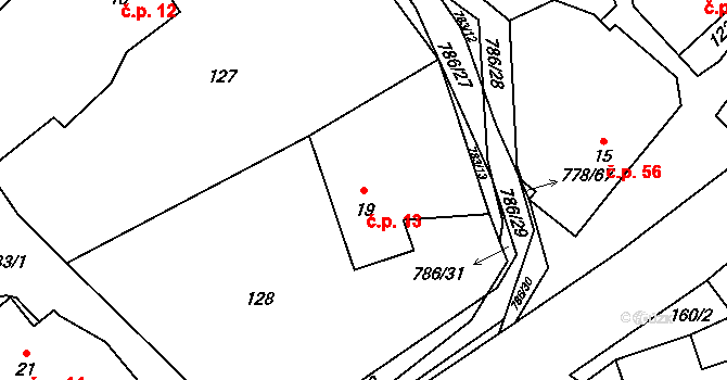Jičina 13, Starý Jičín na parcele st. 19 v KÚ Jičina, Katastrální mapa