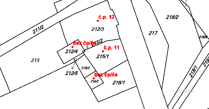 Skotnice 11 na parcele st. 215/1 v KÚ Skotnice, Katastrální mapa