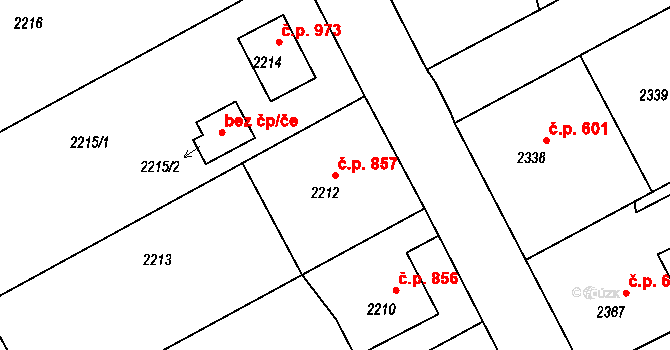 Kopřivnice 857 na parcele st. 2212 v KÚ Kopřivnice, Katastrální mapa