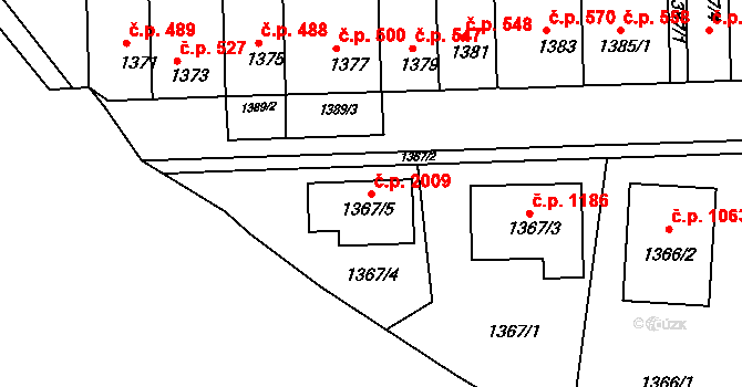 Kuřim 2009 na parcele st. 1367/5 v KÚ Kuřim, Katastrální mapa