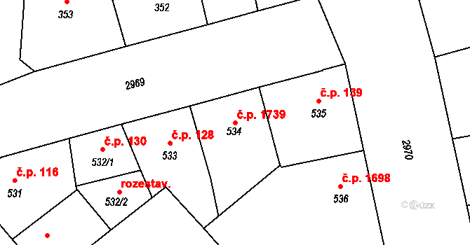 Nusle 1739, Praha na parcele st. 534 v KÚ Nusle, Katastrální mapa