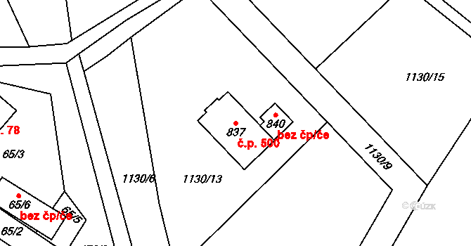 Vápenná 500 na parcele st. 837 v KÚ Vápenná, Katastrální mapa