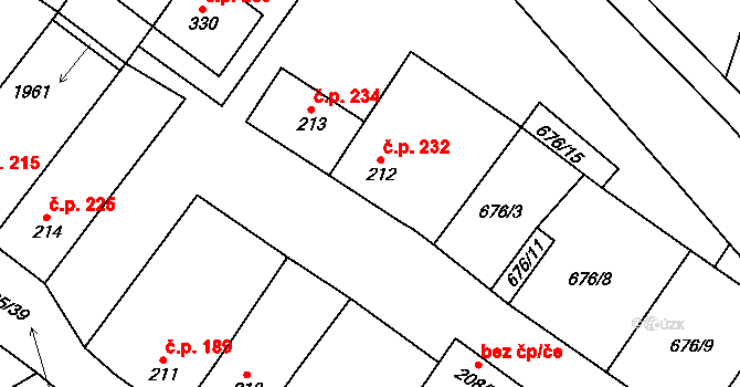 Strachotín 232 na parcele st. 212 v KÚ Strachotín, Katastrální mapa