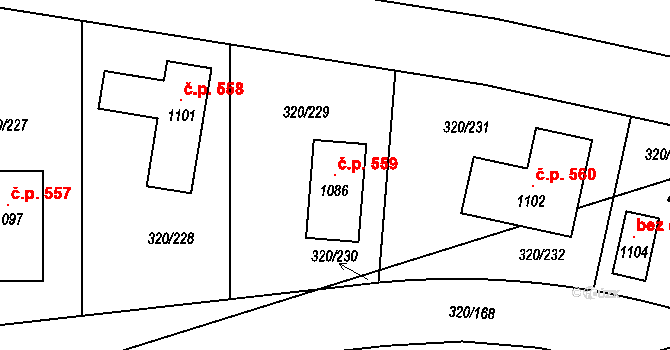Třemošnice 559 na parcele st. 1086 v KÚ Třemošnice nad Doubravou, Katastrální mapa